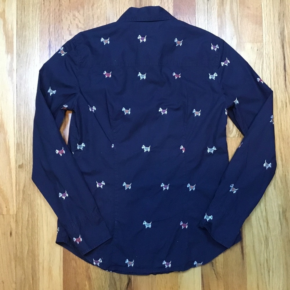 Woman's J Crew Perfect Shirt In Dog Days Embroidery Scottish Terrier Size 2 - Picture 8 of 8